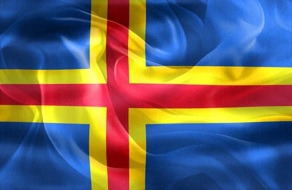 Aland Islands Flag Bandiera Tessuto Sventolante Realistica — Foto Stock