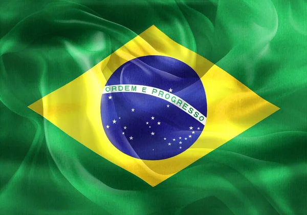 Brasilien Flagga Realistisk Vinka Tyg Flagga — Stockfoto