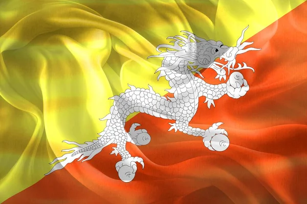 Bandeira Butão Bandeira Tecido Ondulante Realista — Fotografia de Stock