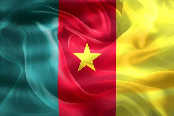 Flaga Kamerunu Realistyczna Flaga Tkaniny Machającej — Zdjęcie stockowe