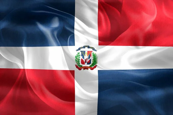 Dominikanska Republiken Flagga Realistisk Vinka Tyg Flagga — Stockfoto