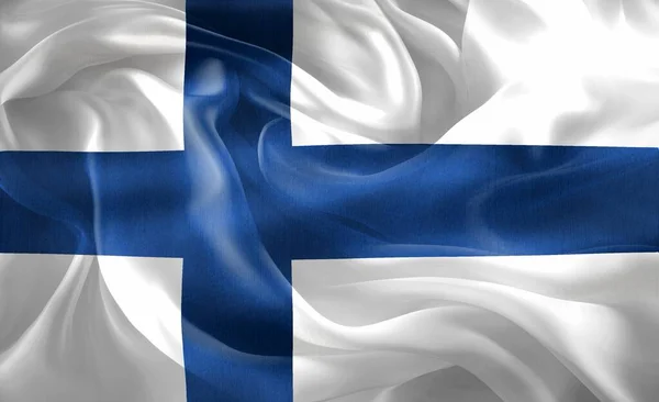Finland Flagga Realistisk Vinka Tyg Flagga — Stockfoto