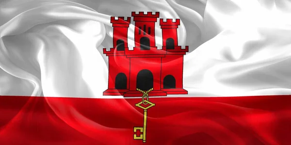 Gibraltar Flagge Realistisch Schwenkende Stofffahne — Stockfoto