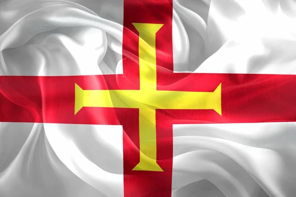 Flaga Guernsey Realistyczna Flaga Tkaniny Machającej — Zdjęcie stockowe