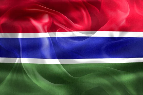 Gambia Flagga Realistisk Vinka Tyg Flagga — Stockfoto