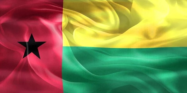Bissau Guinea Zászló Reális Hullámzó Szövet Zászló — Stock Fotó
