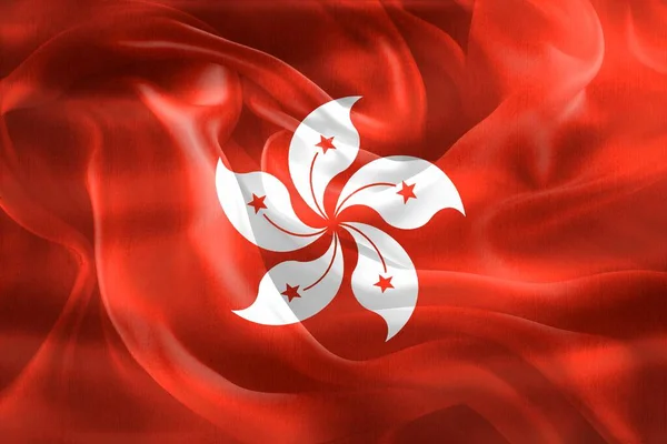 Hong Kong Bayrağı Gerçekçi Kumaş Bayrağı Sallıyor — Stok fotoğraf