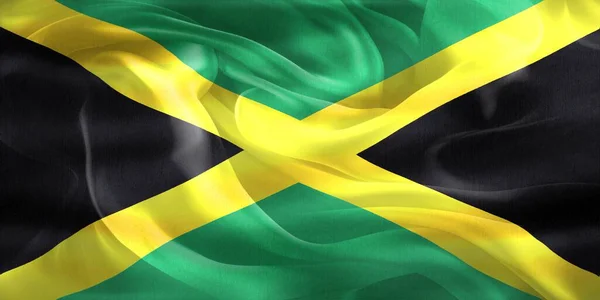 Bandeira Jamaica Bandeira Tecido Ondulante Realista — Fotografia de Stock