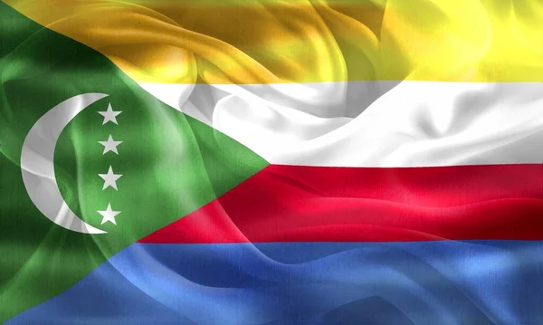 Comore Szigeteki Zászló Reális Hullámzó Szövet Zászló — Stock Fotó