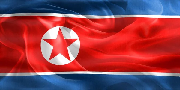 Severní Korea Vlajka Realistické Vlnění Textilie Vlajka — Stock fotografie