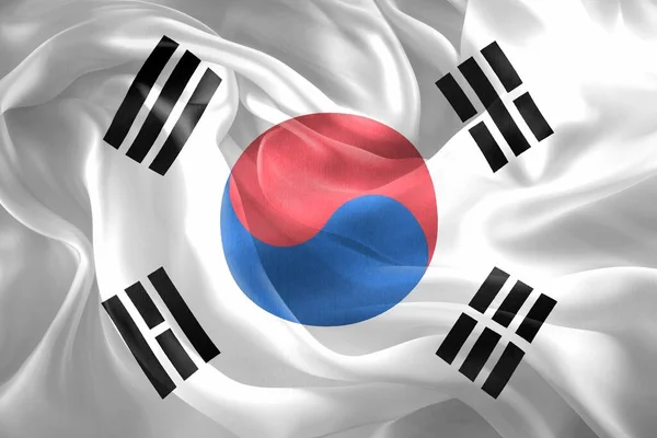 Drapeau Corée Sud Drapeau Réaliste Tissu Ondulé — Photo
