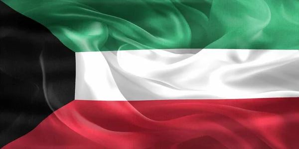 Kuwait Flagge Realistisch Schwenkende Stofffahne — Stockfoto