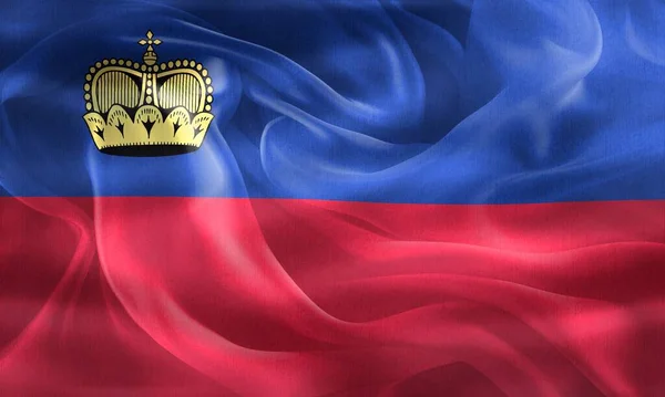 Liechtensteinische Flagge Realistisch Schwenkende Stofffahne — Stockfoto