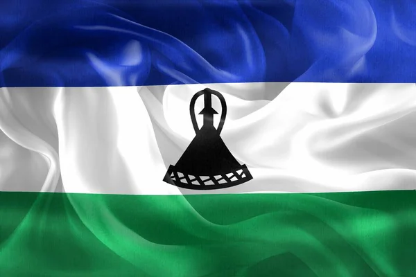 Lesotho Flagga Realistisk Vinka Tyg Flagga — Stockfoto