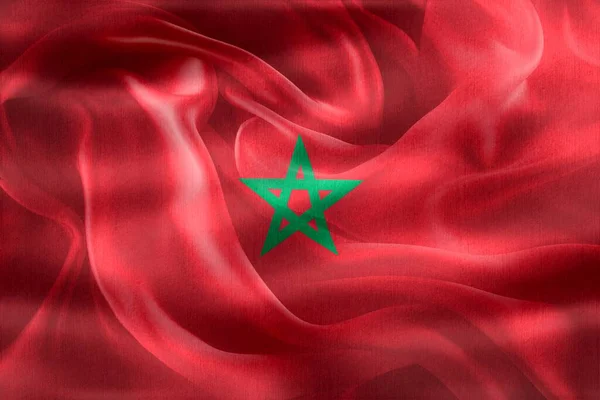 Flaga Maroka Realistyczna Flaga Tkaniny Falującej — Zdjęcie stockowe