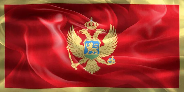 Montenegro Flagga Realistisk Vinka Tyg Flagga — Stockfoto