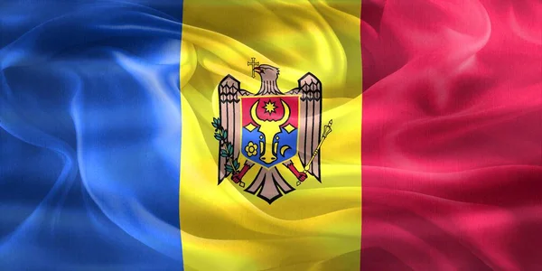 Moldova Zászló Reális Hullámzó Szövet Zászló — Stock Fotó