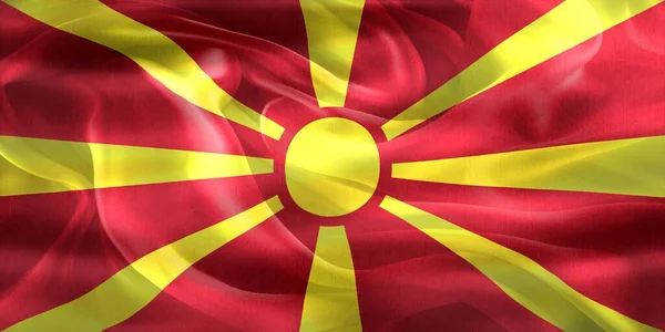 Прапор Північної Македонії Реалістичний Махаючий Прапор — стокове фото