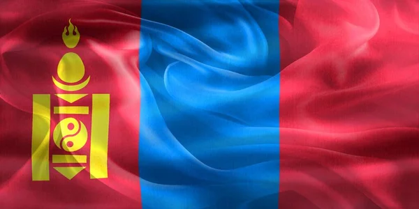 Mongólia Zászló Reális Hullámzó Szövet Zászló — Stock Fotó