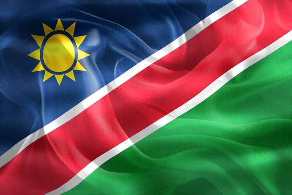Namibia Flagga Realistisk Vinka Tyg Flagga — Stockfoto