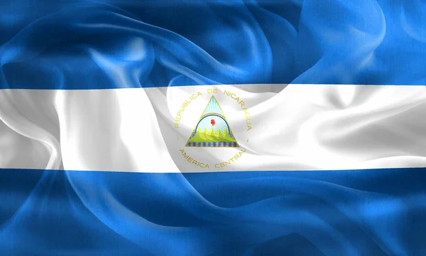 Bandeira Nicarágua Bandeira Tecido Ondulante Realista — Fotografia de Stock
