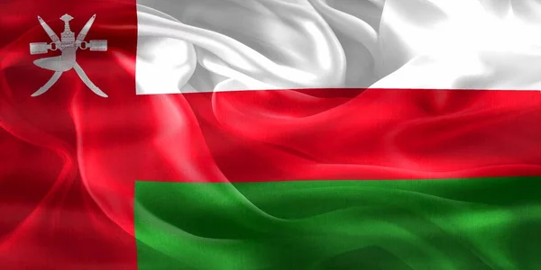 Oman Flagge Realistisch Schwenkende Stofffahne — Stockfoto