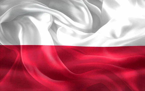 Polsko Vlajka Realistické Mávání Tkaniny Vlajka — Stock fotografie