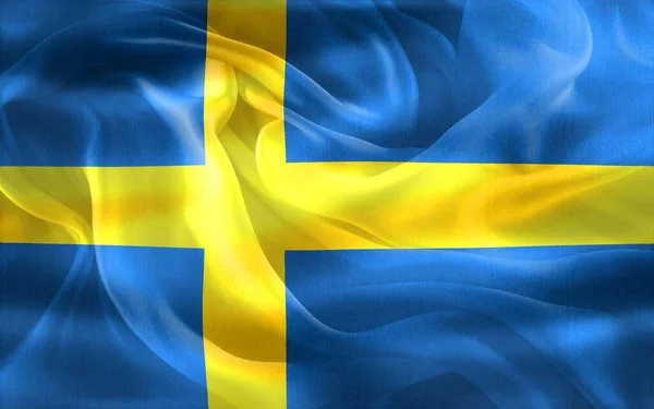 Sverige Flagga Realistisk Vinka Tyg Flagga — Stockfoto