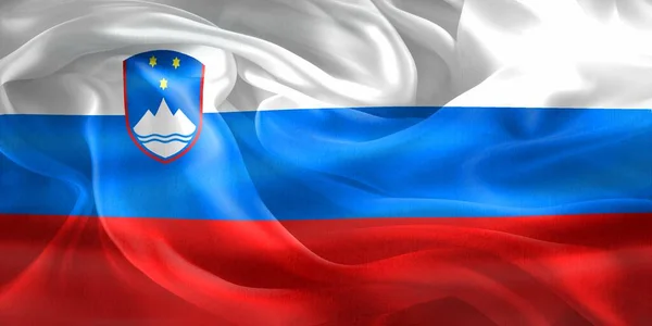 Ілюстрація Прапора Словенії Реалістичний Махаючий Тканинний Прапор — стокове фото