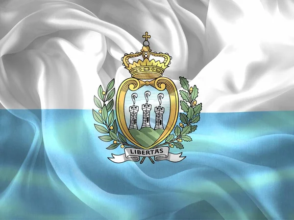 San Marino Bayrağının Boyutlu Görüntüsü Gerçekçi Kumaş Bayrağı Sallama — Stok fotoğraf