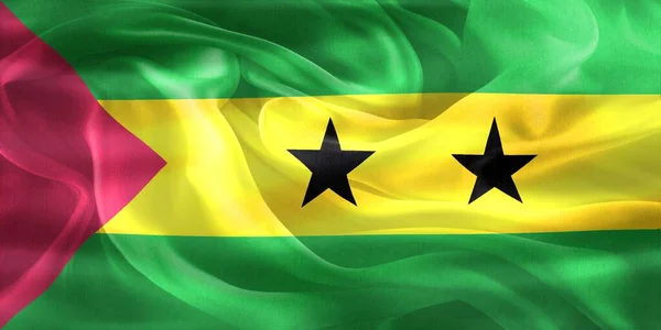Illustration Einer Sao Tome Und Principe Flagge Realistisch Schwenkende Stofffahne — Stockfoto