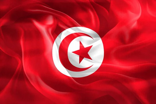 Illustration Einer Tunesischen Flagge Realistisch Schwenkende Stofffahne — Stockfoto