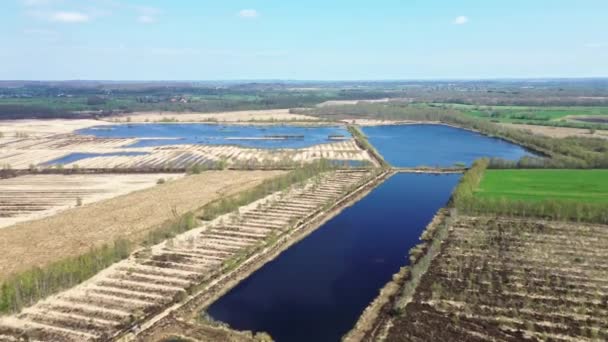 德国北部风景中人造湖泊和池塘的无人机图像 — 图库视频影像