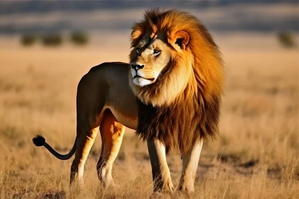 Ένα Μεγάλο Αρσενικό Λιοντάρι Στη Σαβάνα Βασιλιά Των Ζώων — Φωτογραφία Αρχείου