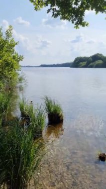 Yansıtıcı su yüzeyi olan güzel bir göl manzarası.