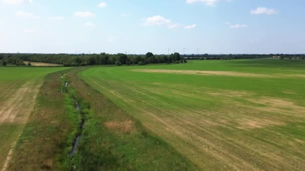 从上方俯瞰德国北部有车辙和大量草地的田野 — 图库视频影像