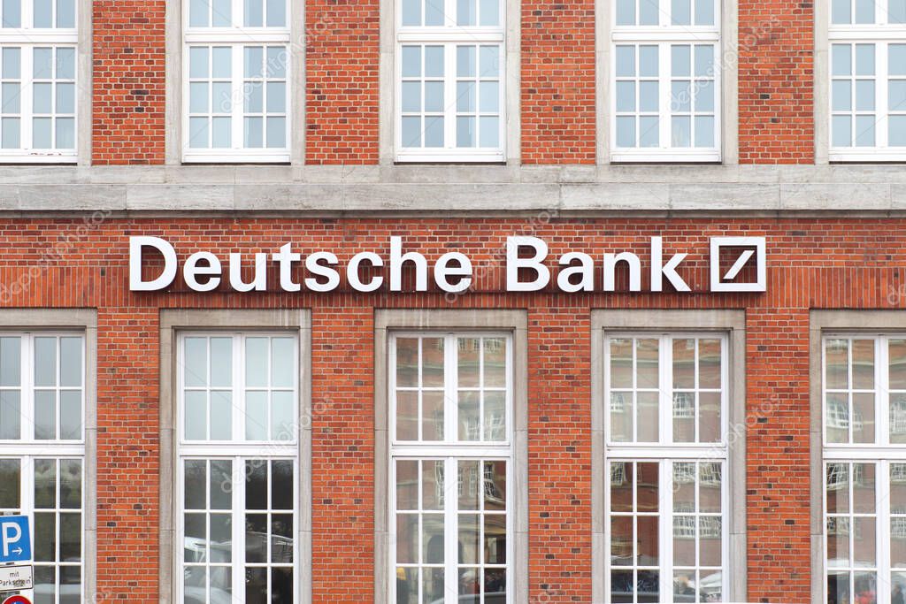 Kiel, Germany - 13. July 2023: Deutsche Bank company sign on a house facade