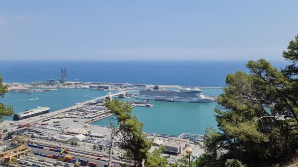 Barselona Spanya Temmuz 2023 Sanayi Yolcu Gemileriyle Barselona Limanının Havadan — Stok video