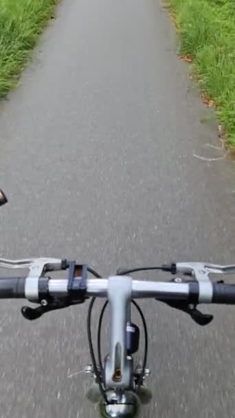 Άποψη Του Τιμονιού Ενός Ποδηλάτου Ενώ Οδηγείτε Μονοπάτι Ποδηλάτου — Αρχείο Βίντεο