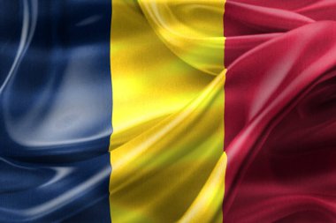 Çad bayrağının 3 boyutlu resmi - gerçekçi kumaş bayrağı sallama.