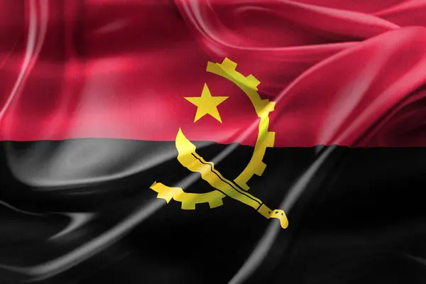 安哥拉国旗 现实的挥动面料旗 — 图库照片