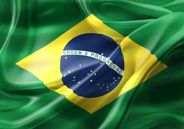 Brasilien Flagga Realistisk Vinka Tyg Flagga — Stockfoto