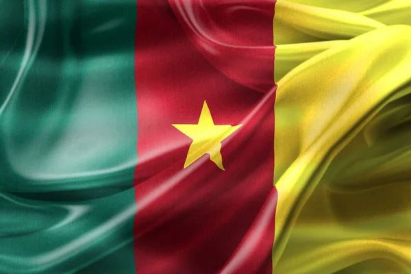 喀麦隆国旗 现实的挥动织物旗 — 图库照片