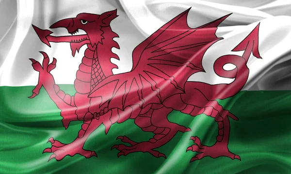 Wales Flagga Realistisk Vinka Tyg Flagga — Stockfoto