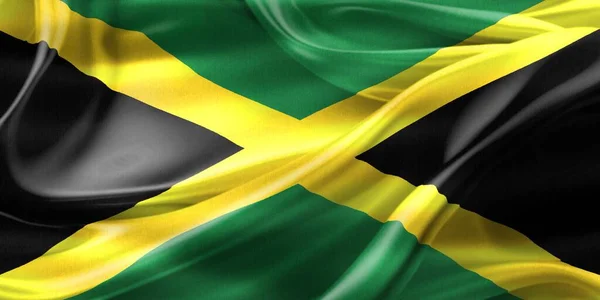 Flaga Jamajki Realistyczna Flaga Tkaniny Falującej — Zdjęcie stockowe