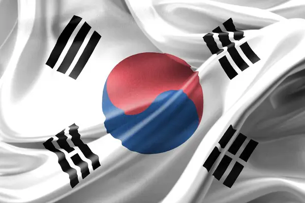 Bandiera Corea Del Sud Bandiera Tessuto Sventolante Realistica — Foto Stock