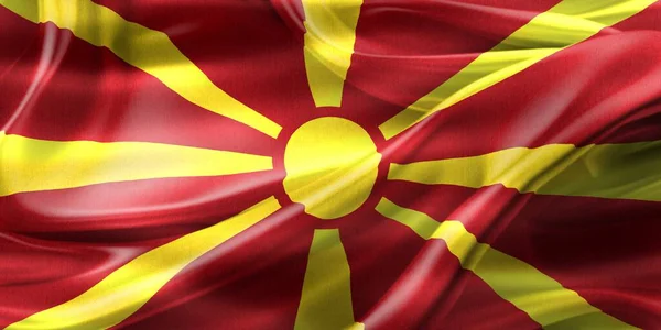North Macedonia Flag Realistic Waving Fabric Flag — Stock Photo, Image