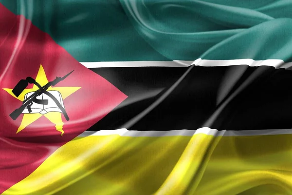 Bandeira Moçambique Bandeira Tecido Ondulante Realista — Fotografia de Stock