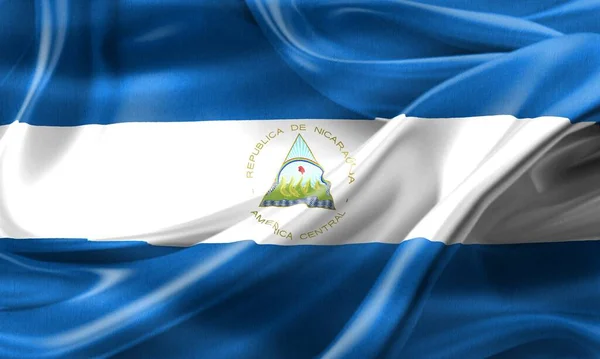 Bandiera Nicaragua Bandiera Tessuto Sventolante Realistica — Foto Stock