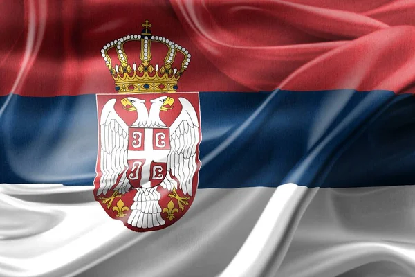 塞尔维亚国旗 现实的挥动面料旗 — 图库照片